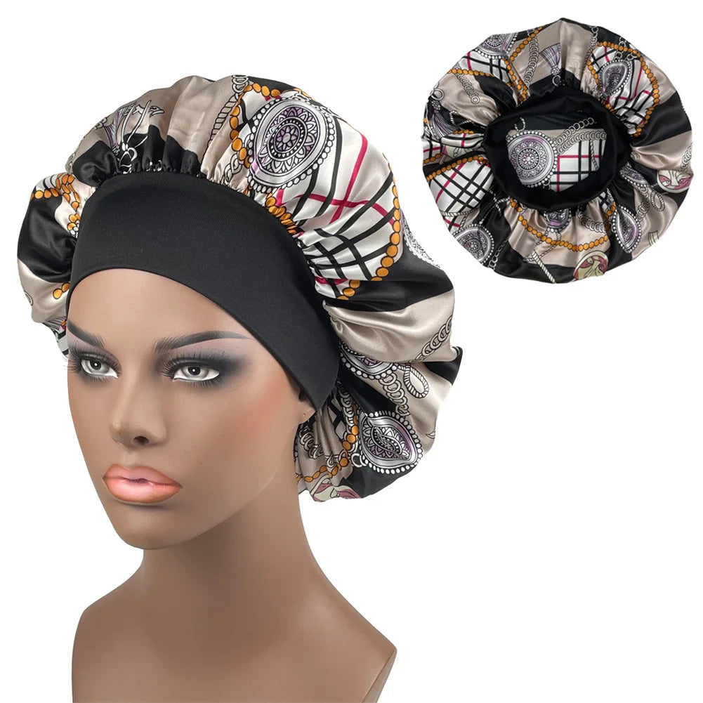 Large Size Satin Bonnet Paisley Print Bonnets for Women Beanies Women Hat Sleep Night Cap Designer Bonnets Long Braid Hat Main image