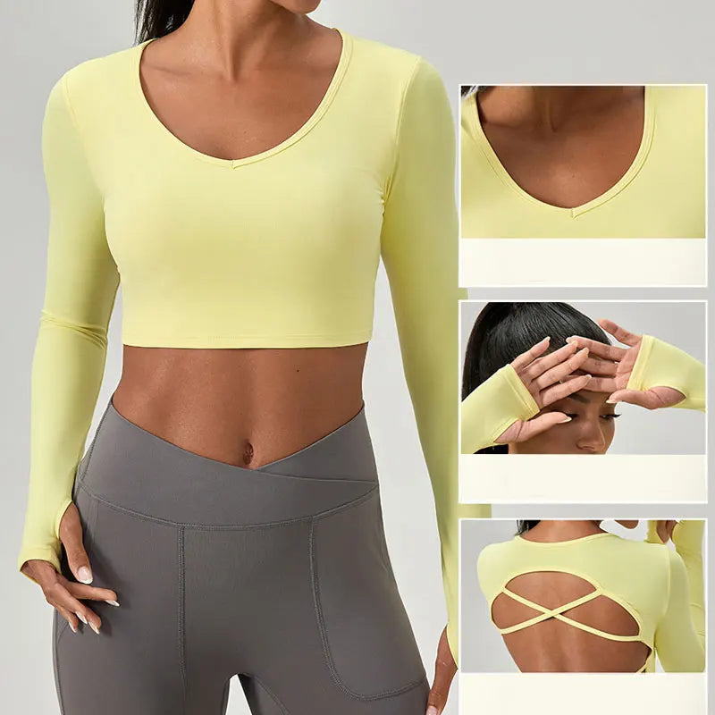 Fashionable Cross Back Slim Fit Long Sleeve Yoga Top Quick Dry Workout T-shirts for Running Gym Fitness Main image