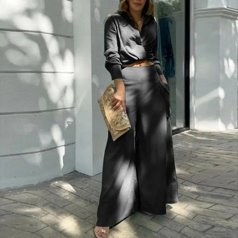 Solid Color Casual Office 2Piece Women Outfit Clothing Ladies Blouses and Pant Sets Secondary image