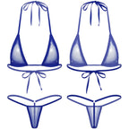 Women's Two-Piece Swimsuits Bikini Sets Sexy Mesh Sheer Halter neck Micro Bikini Outfits Bra Top with G-String Swimwear Female