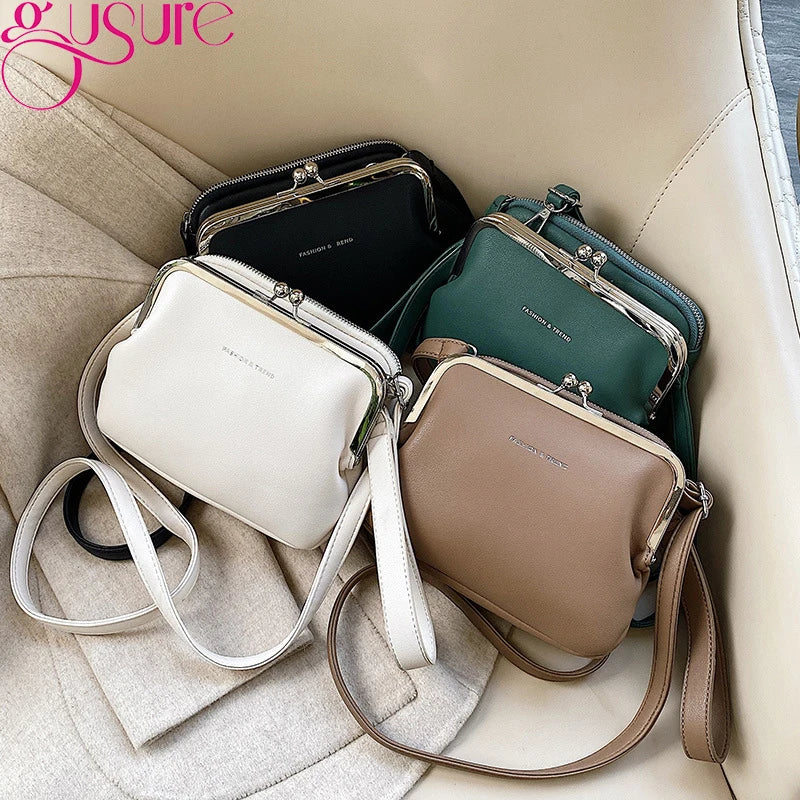 Gusure Vinatge Shell Women Shouder Crossbody Bag Clip Designer Small Handbags Luxury PU Leather Messenger Bag Lady Fashion Purse Main image