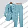 2025& 2026 Women's New V-neck Big Collar Solid Color One Button Professional Set Casual Nine Sleeve Suit Set Women's Wear