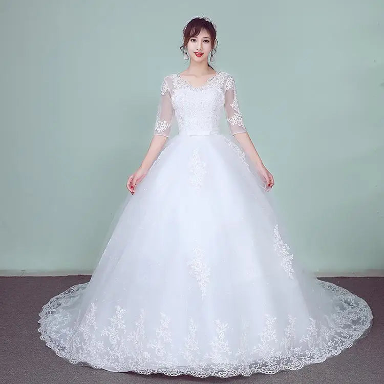 Wedding Dress 2026 The Elegant Half Sleeve Sexy V-neck Court Train Ball Gown Princess Vintage Lace Wedding Dresses Plus Szie