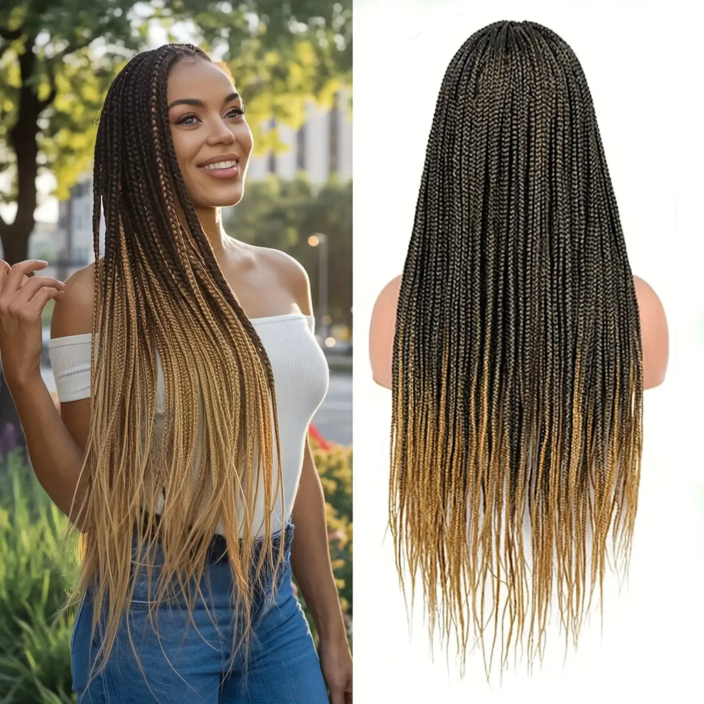 Knotless Three-Strand Box Crochet Braided Hair Wig Full Lace Glueless 18-36 Inch Natural Hairline American Women Braiding Wigs