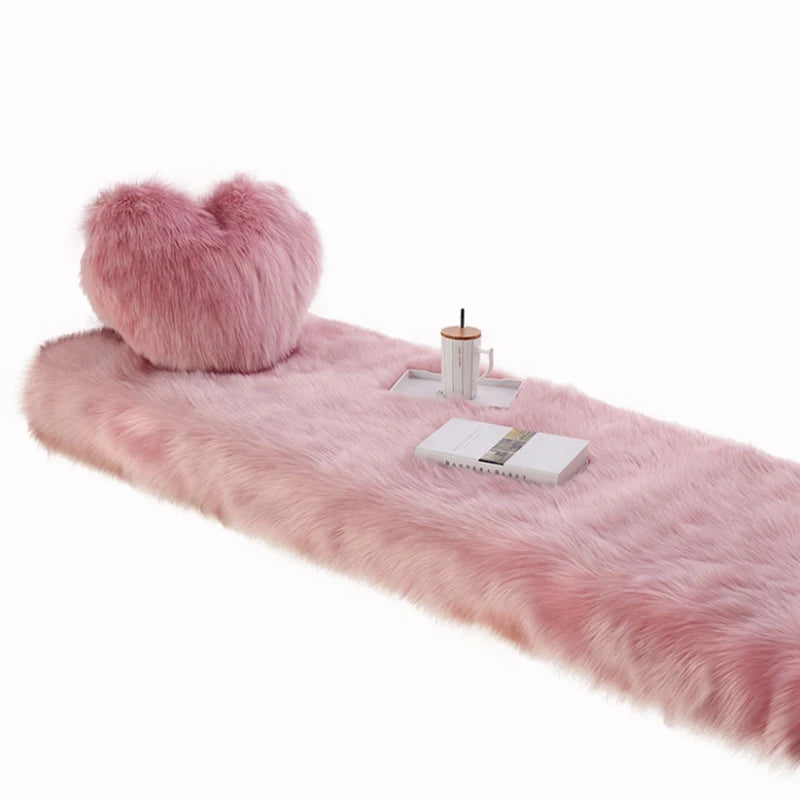 Luxury Imitation Fur Cushion Plush Sofa Carpet Faux Fur Sheepskin Rug Balcony Bay Window Mat Kid's Bedroom Fluffy Blanket White