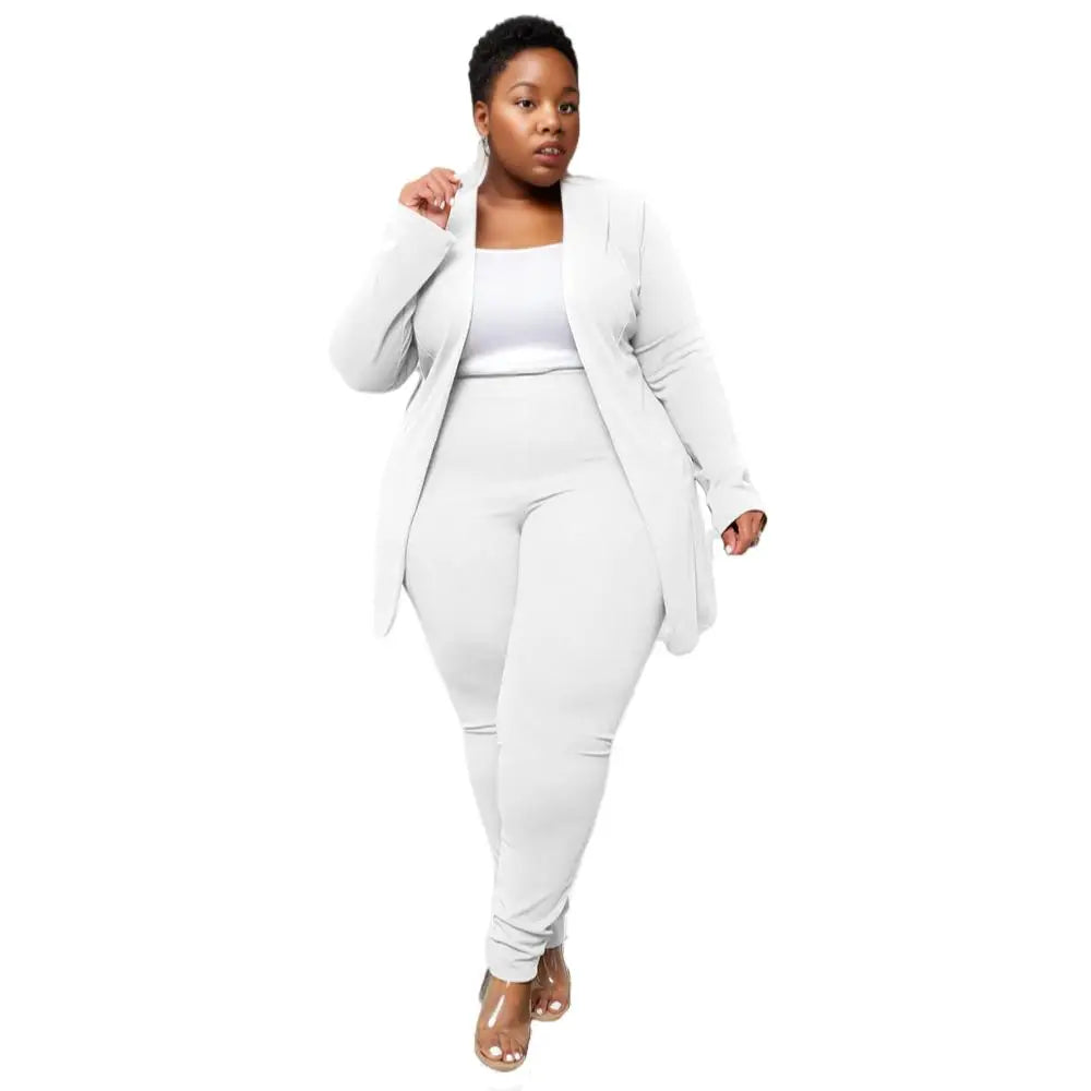 E0110ME11 Popular Plus Size Solid Color Long Sleeve Workout Office Style 2 Piece Blazer Suits Sets Women Sehe Fashion Secondary image