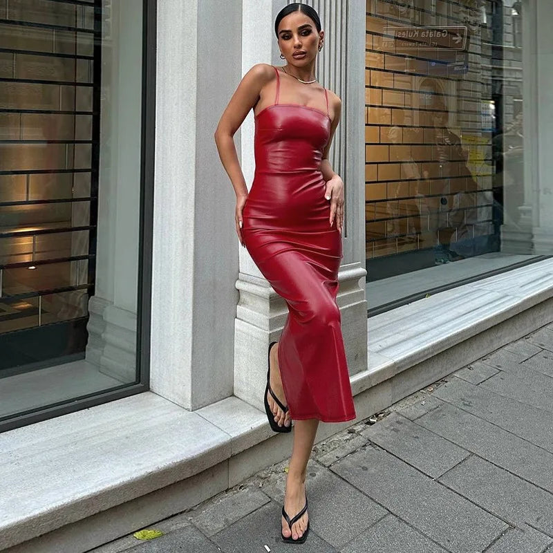 Dropship Agent Boutique Popular Pu Leather Sexy Fashion Backless Maxi Women's Dresses Main image