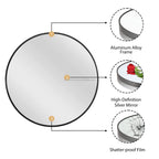 Simple Style Mirror Custom Large  Sliver Gold Black Aluminium Frame Wall Hanging Round  Dia Mirror 80cm 60cm 40cm  Dia 90cm