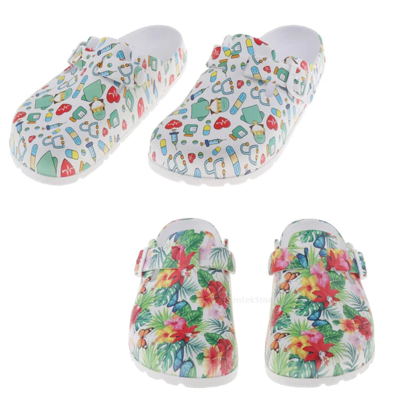 Patterned Nursing Shoes for Women Garden Shoes Waterproof Platform Slippers Sandals Nurse Clogs Slip Resistant Work Chef Shoes Secondary image