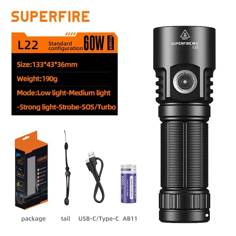 Hot Sell Super Bright  60W Power Light  Direct Charging  Design  5200mAh  Large Capacity  Battery  Flashlight Torch Secondary image