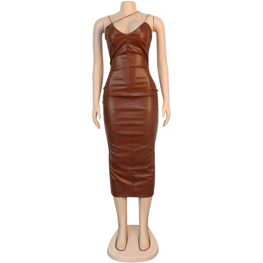 faux leather dress women dresses for women 2026 birthday outfits female dresses casual PU winter clothes