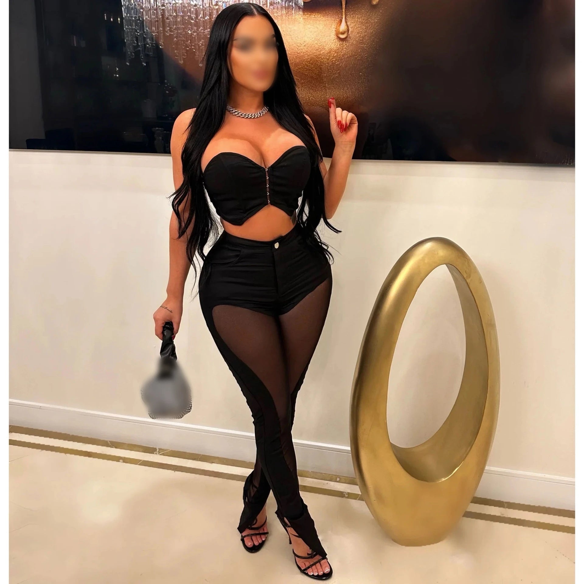 A7332 2026 Outfits for Women Solid Corset With Patchwork Pencil Pants Party Outfits Women Two Piece Set Club Set Secondary image