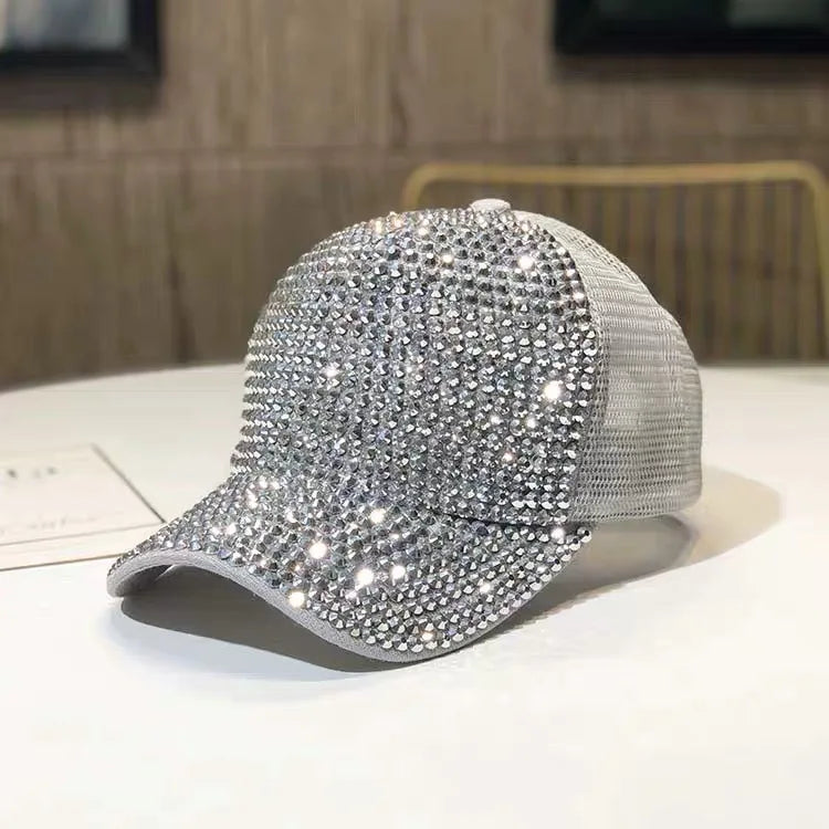 Women's Studded Rhinestone Baseball Cap Adjustable  Sparkle Bling Sun Hat