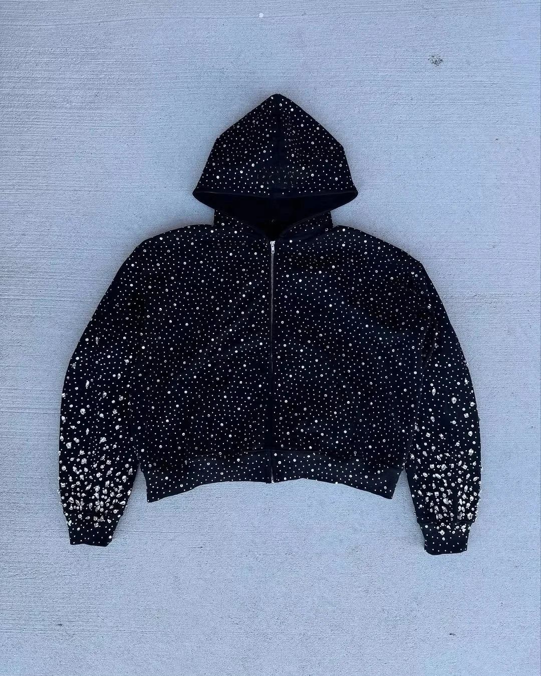 Custom Men's Street Clothing Essential Clothing Manufacturer Rhinestone Embroidered Hooded Jacket Garment  Designer Hoodie Secondary image