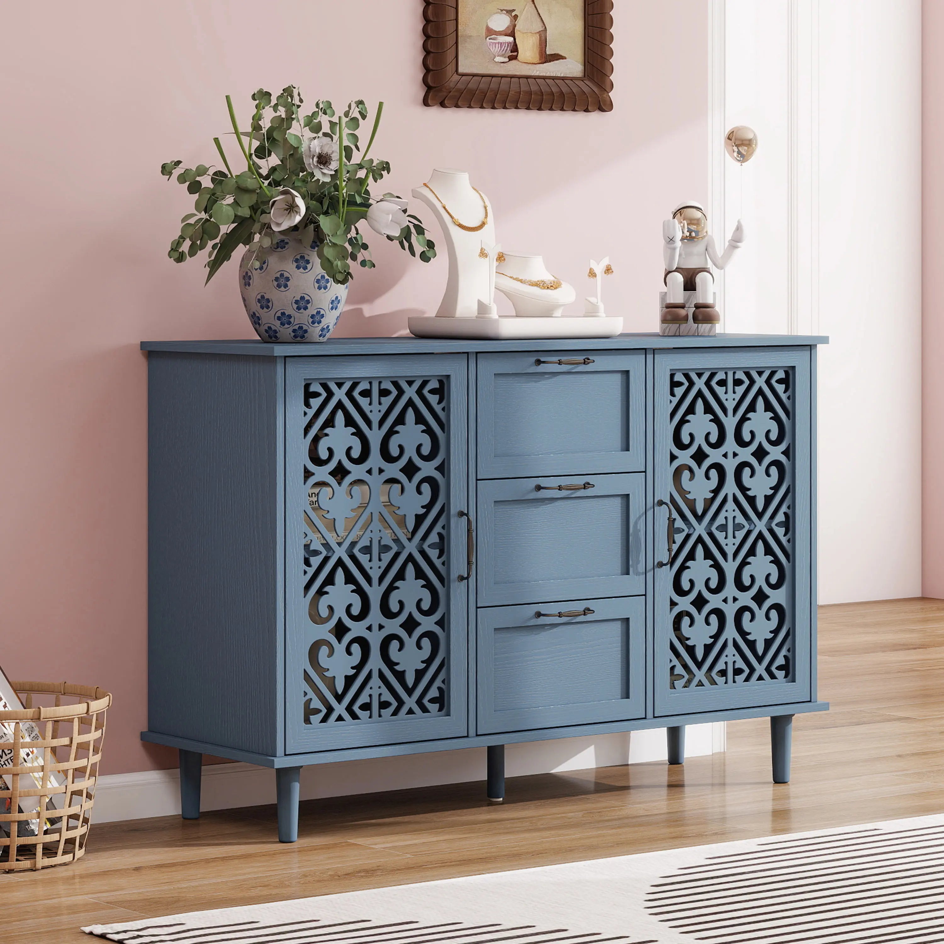 American Furniture 2-Door 3-Drawer Mirror Cabinet for Bedroom Living Room Study Home Bar Wine Cellar