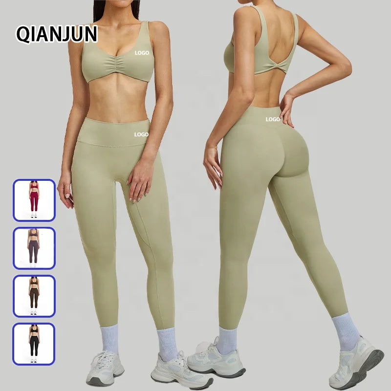 Custom logo Tummy Control Skin Friendly Solid Yoga Outfit Set Gym High Elastic Fitness Sets for Women