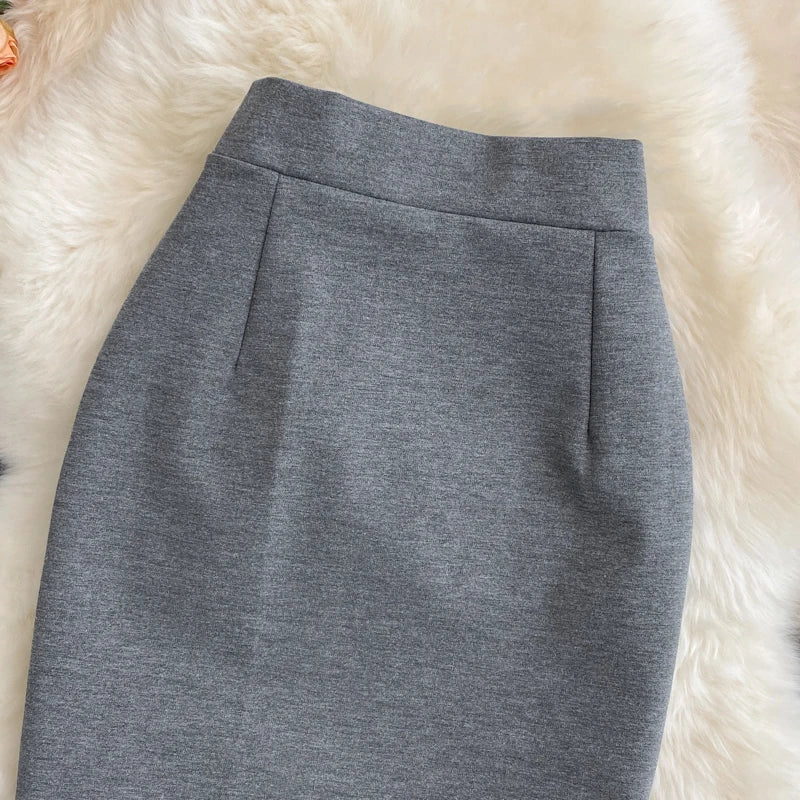 Women's Skirt Solid High Waist Work Pencil Skirt 2026 New Fashion Ladies Slim Fit Split Office OL Skirt Grey Red Black Skirts Secondary image