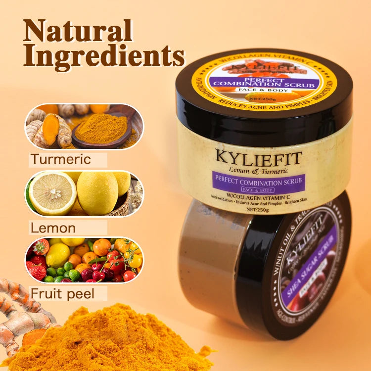 Kyliefit Hot Selling Lightening Exfoliating Face Papaya Natural Organic Scrubs Vegan Sea Salt Body Turmeric Scrub