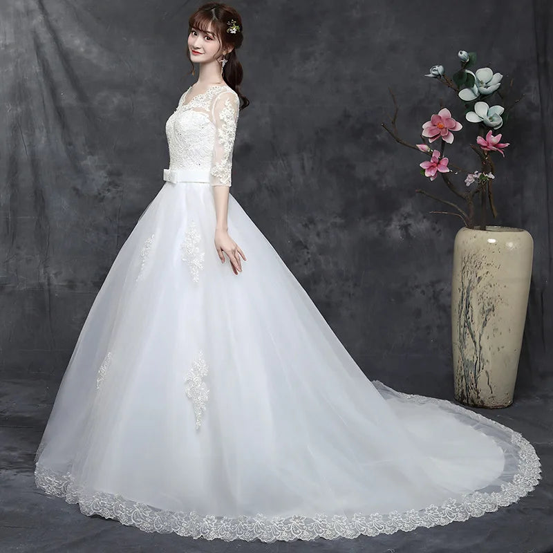 Wedding Dress 2026 The Elegant Half Sleeve Sexy V-neck Court Train Ball Gown Princess Vintage Lace Wedding Dresses Plus Szie