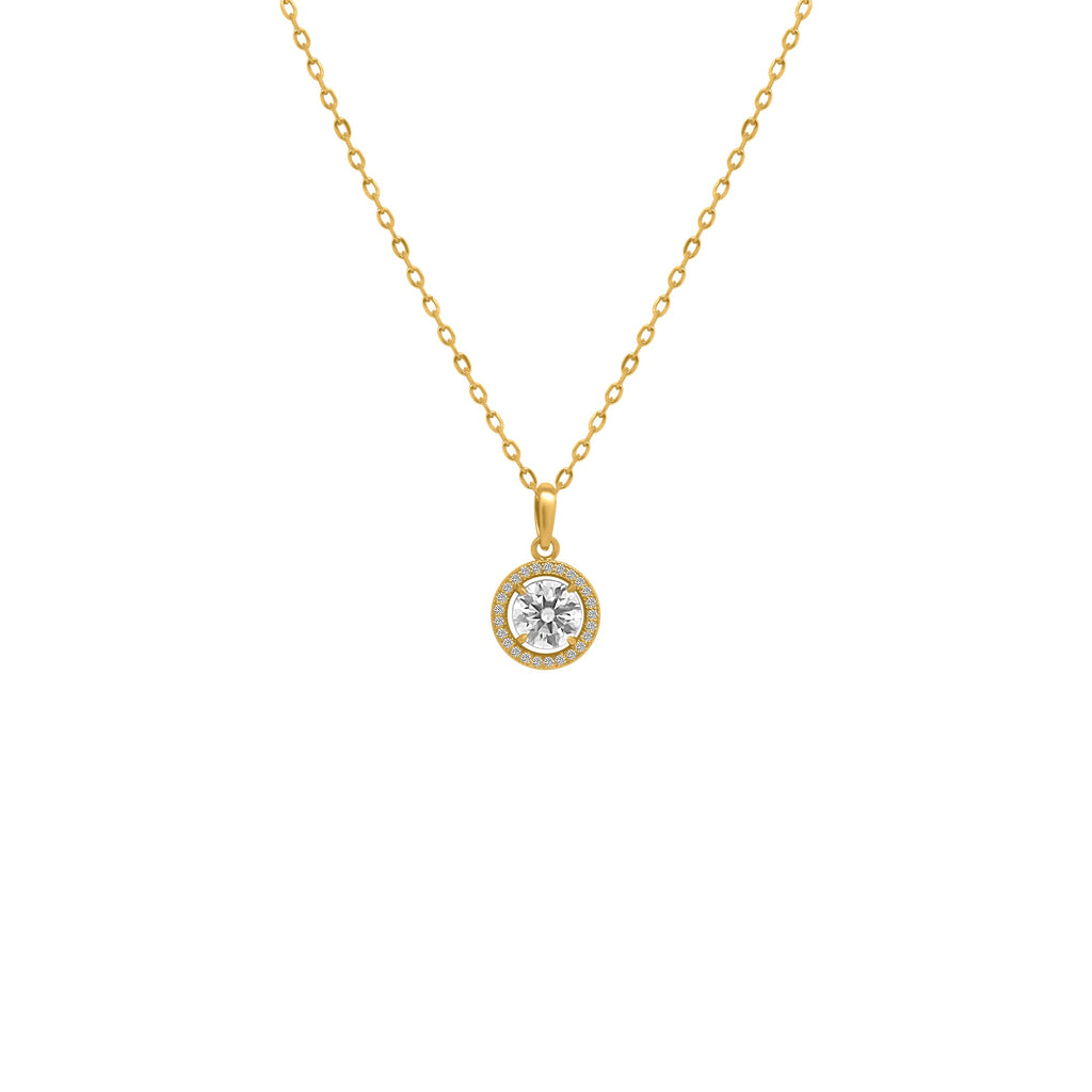 Sterling Silver 4 Prong Round Moissanite W/ Border Necklace