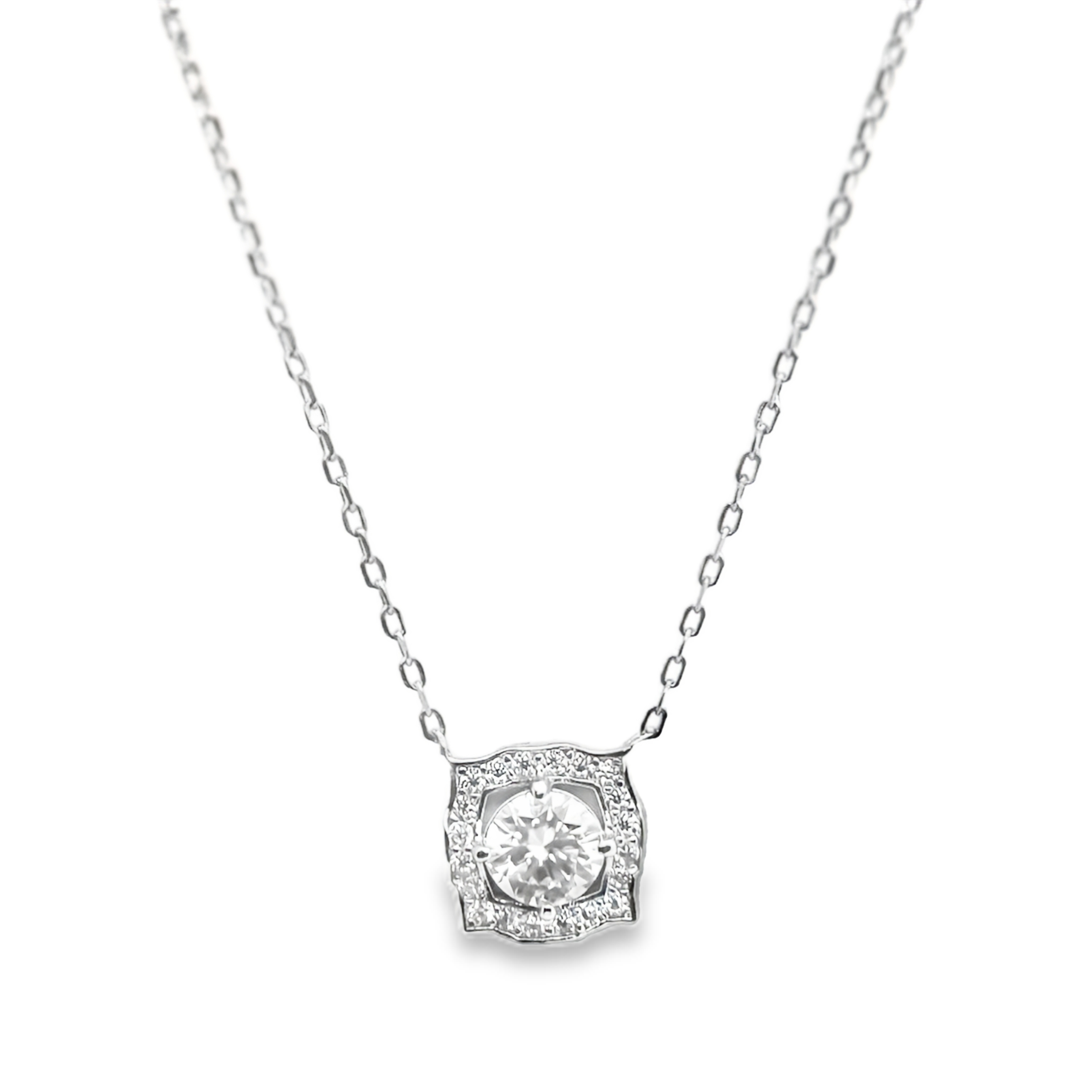 Sterling Silver Round 6MM 0.8CT Moissanite W/ Square Halo Necklace Main image