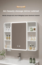 ‌Smart Corner Round Space Aluminum Mirror Cabinet, Wall Mounted Bathroom Storage with Shelves,Medicine Cabinet  Vanity Organizer
