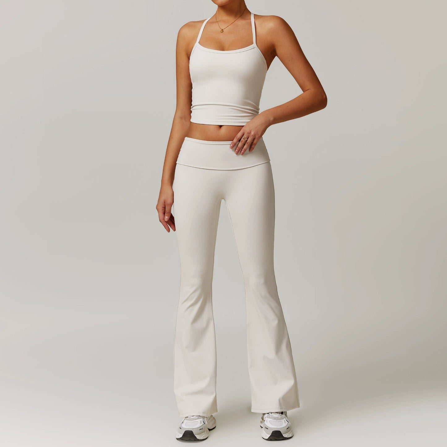 Fall and Winter Brushed Back Yoga Clothes Suit High Waist Stretch Tight Exercise Workout Pants Women's Long-Sleeved T-shirt Strapless Bra Pad