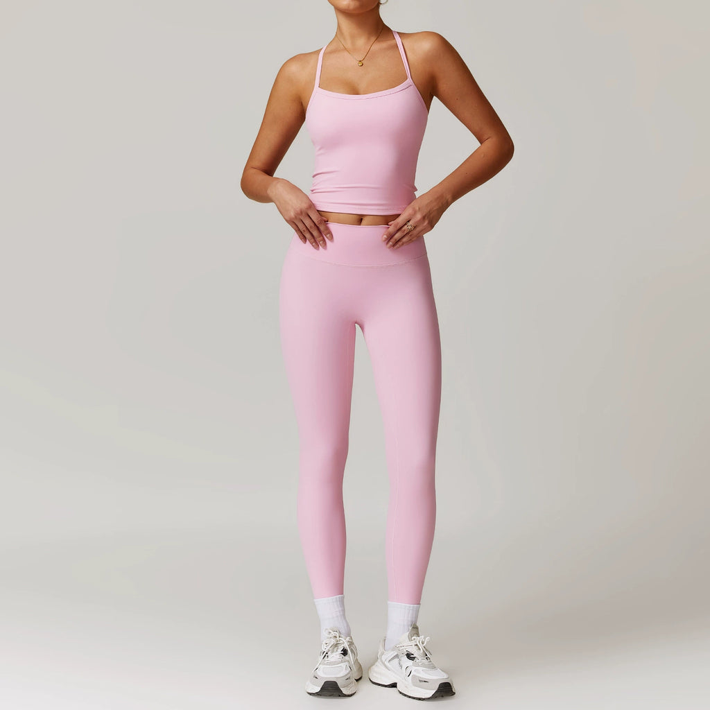 Fall and Winter Brushed Back Yoga Clothes Suit High Waist Stretch Tight Exercise Workout Pants Women's Long-Sleeved T-shirt Strapless Bra Pad