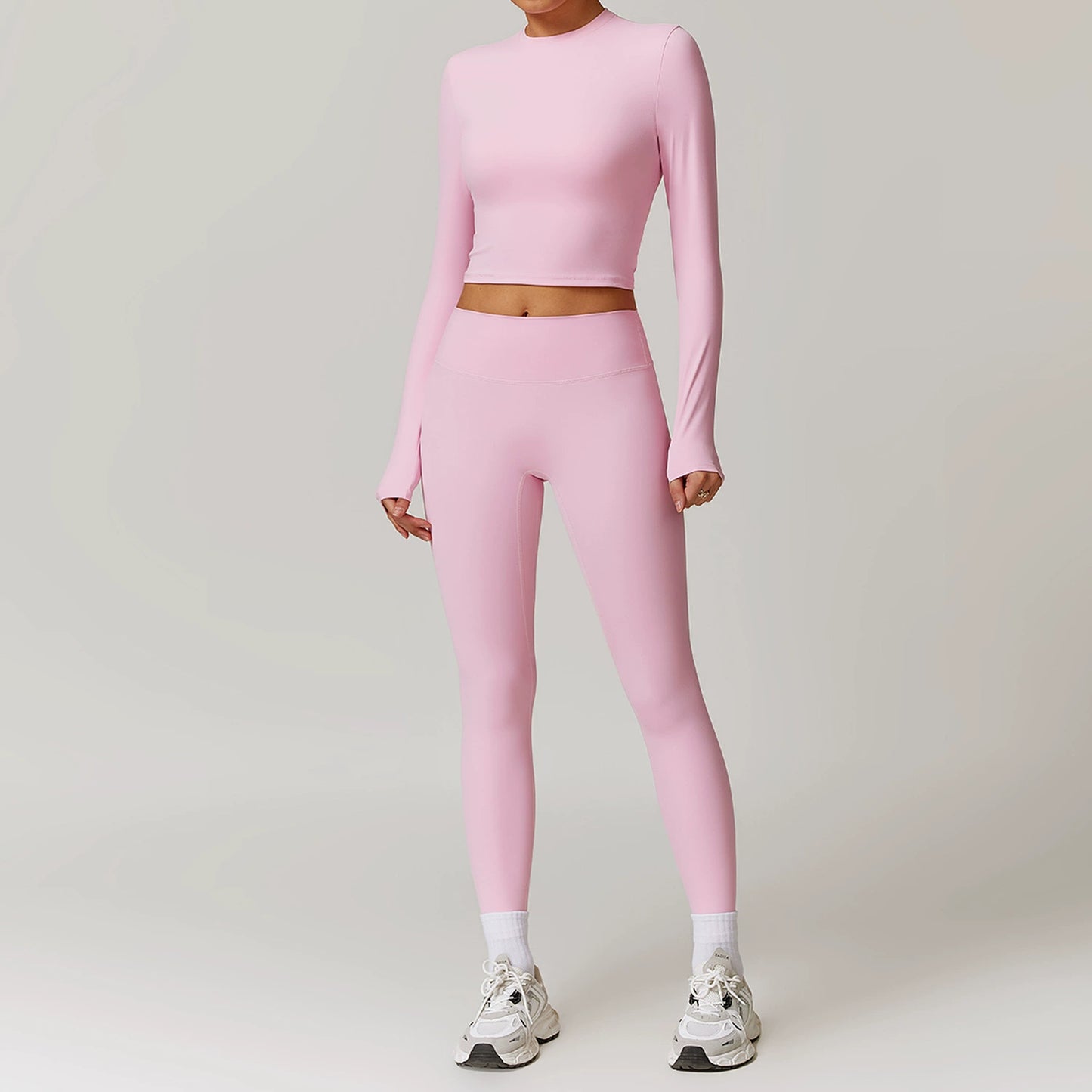 Fall and Winter Brushed Back Yoga Clothes Suit High Waist Stretch Tight Exercise Workout Pants Women's Long-Sleeved T-shirt Strapless Bra Pad