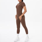 Sexy Backless Bodycon Scrunch Jumpsuit Raises Butt Women Dance Fitness Overalls Push Up  With Chest Cushion Yoga Sport Jump Suit