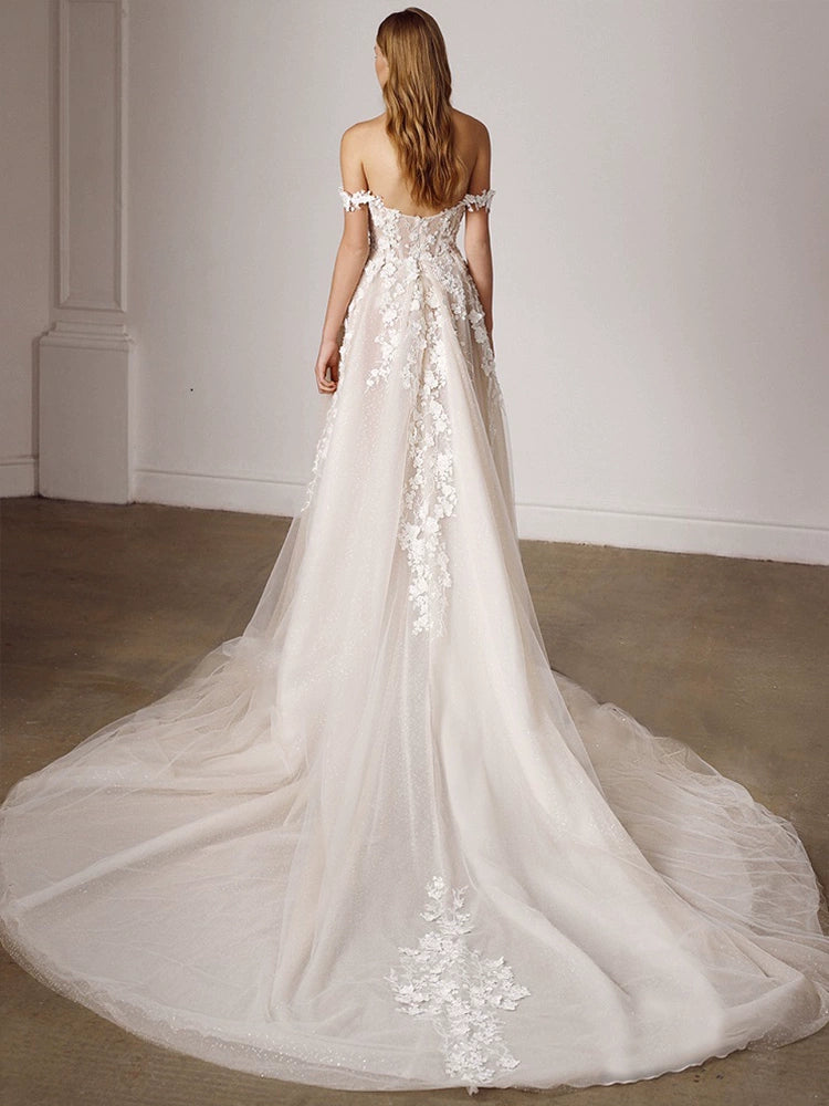 Fanna Fairy Clothing French Super Fairy off-Shoulder Lace Light Wedding Dress 2026 New Arrival Bridal Tail Slim Looking Wedding Veil