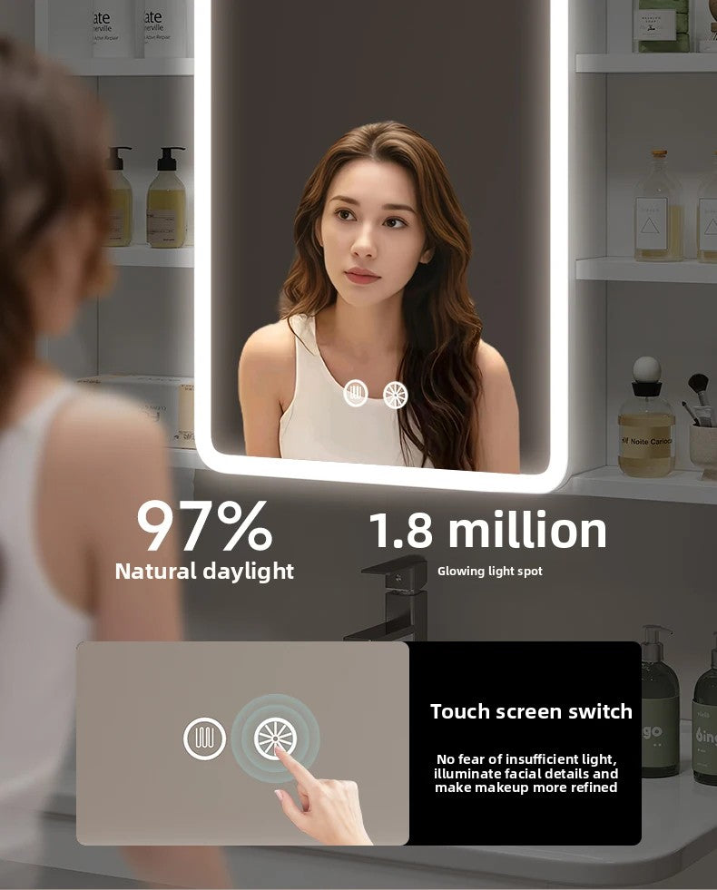 ‌Smart Corner Round Space Aluminum Mirror Cabinet, Wall Mounted Bathroom Storage with Shelves,Medicine Cabinet  Vanity Organizer