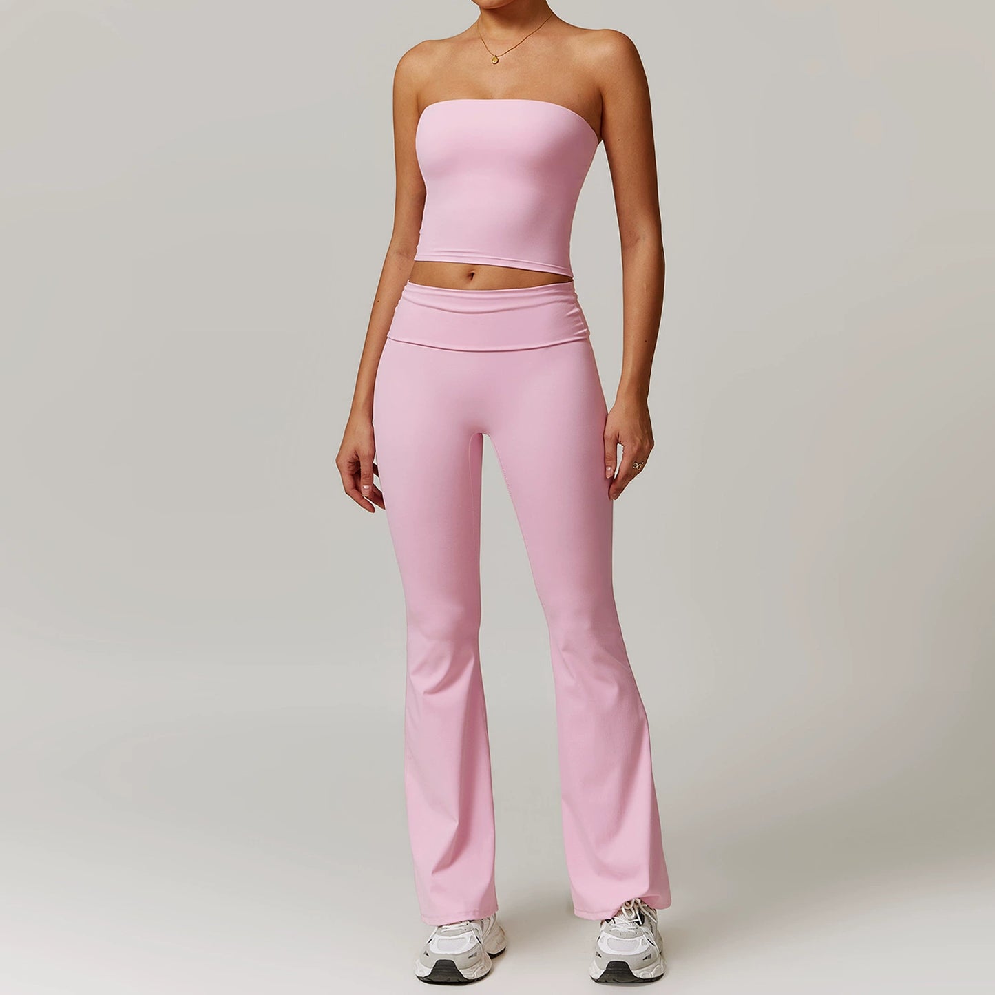 Fall and Winter Brushed Back Yoga Clothes Suit High Waist Stretch Tight Exercise Workout Pants Women's Long-Sleeved T-shirt Strapless Bra Pad