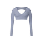 Beauty Back Workout Clothes Women's Long Sleeve Short Sexy V Neck 2026 New Arrival Fancy Yoga Clothing Top T-shirt with Chest Pad