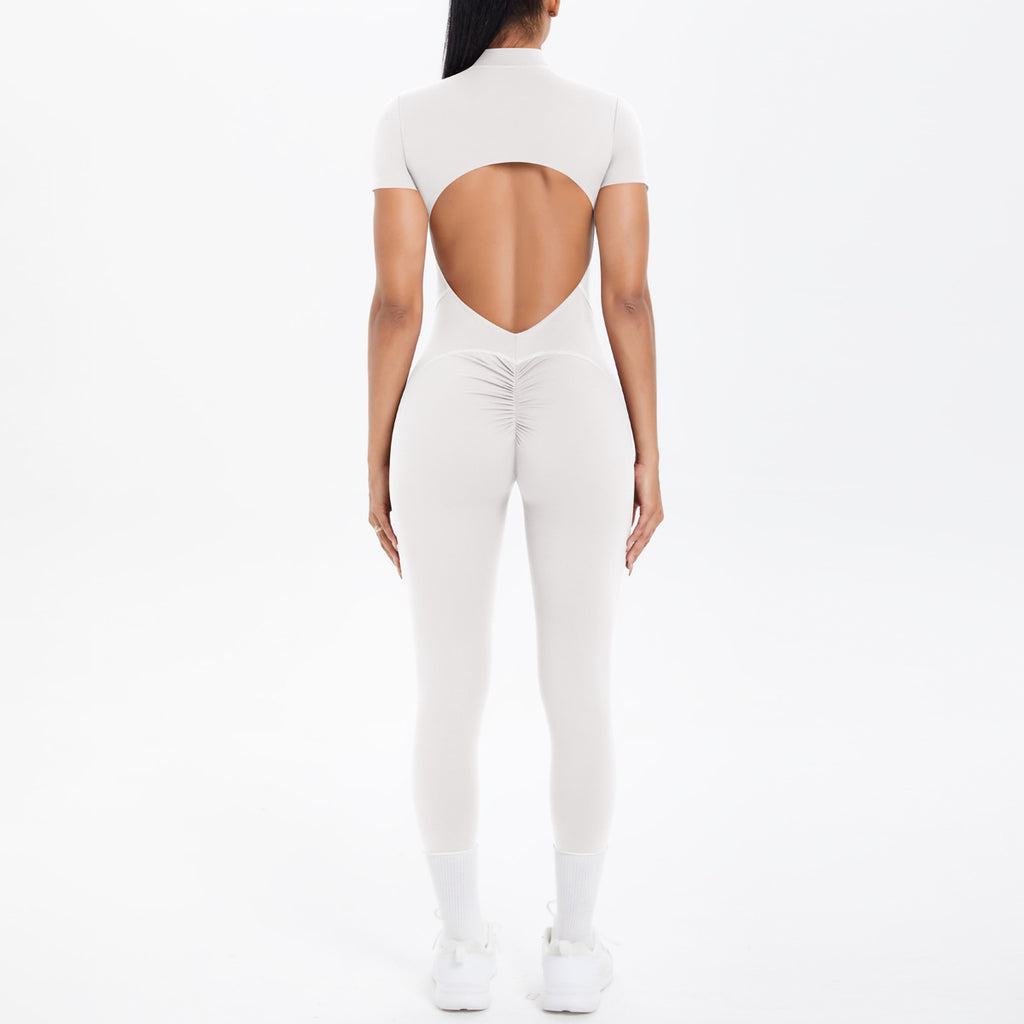 Sexy Backless Bodycon Scrunch Jumpsuit Raises Butt Women Dance Fitness Overalls Push Up  With Chest Cushion Yoga Sport Jump Suit