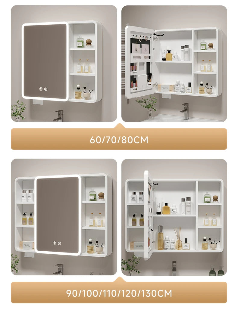 ‌Smart Corner Round Space Aluminum Mirror Cabinet, Wall Mounted Bathroom Storage with Shelves,Medicine Cabinet  Vanity Organizer