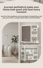 ‌Smart Corner Round Space Aluminum Mirror Cabinet, Wall Mounted Bathroom Storage with Shelves,Medicine Cabinet  Vanity Organizer