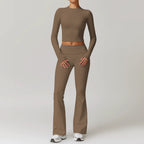 Fall and Winter Brushed Back Yoga Clothes Suit High Waist Stretch Tight Exercise Workout Pants Women's Long-Sleeved T-shirt Strapless Bra Pad