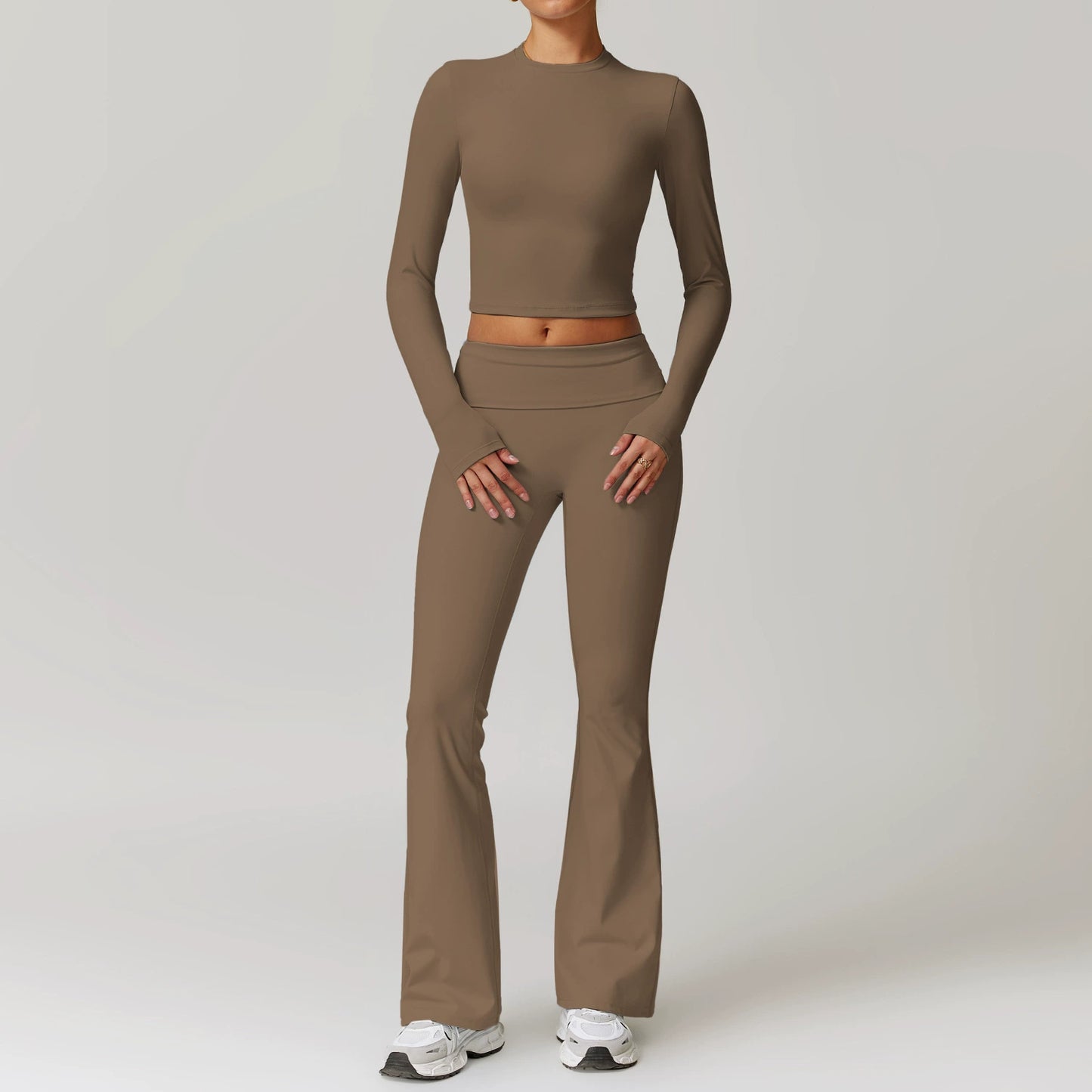 Fall and Winter Brushed Back Yoga Clothes Suit High Waist Stretch Tight Exercise Workout Pants Women's Long-Sleeved T-shirt Strapless Bra Pad