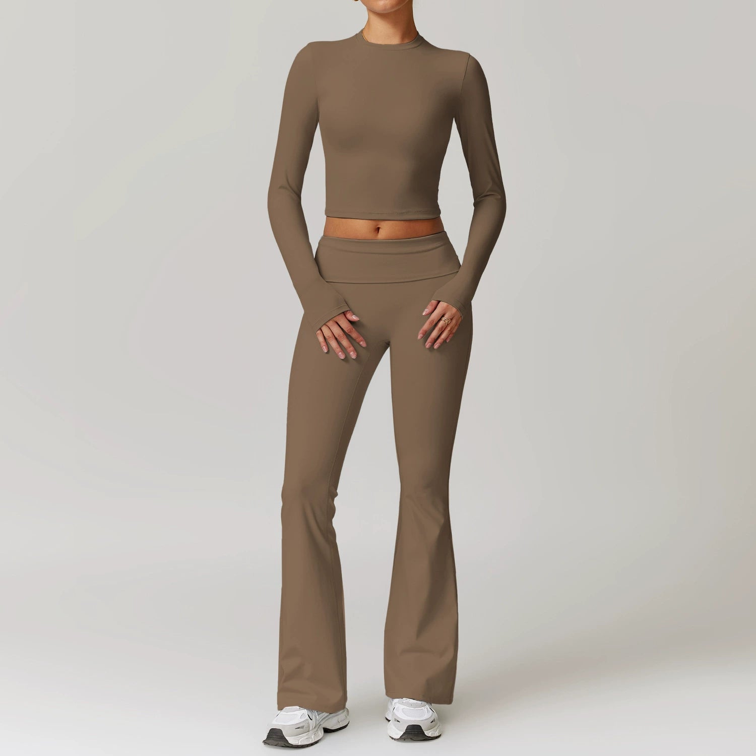 Fall and Winter Brushed Back Yoga Clothes Suit High Waist Stretch Tight Exercise Workout Pants Women's Long-Sleeved T-shirt Strapless Bra Pad