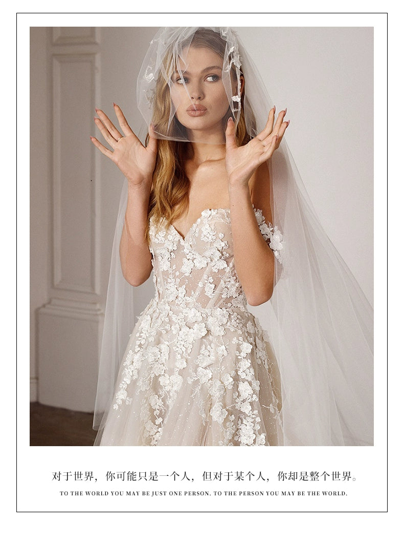 Fanna Fairy Clothing French Super Fairy off-Shoulder Lace Light Wedding Dress 2026 New Arrival Bridal Tail Slim Looking Wedding Veil