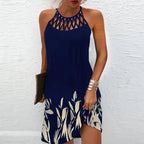 2024 Summer National Wind Positioning Printing Mesh Belt Sleeveless Casual Dress