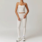 Fall and Winter Brushed Back Yoga Clothes Suit High Waist Stretch Tight Exercise Workout Pants Women's Long-Sleeved T-shirt Strapless Bra Pad