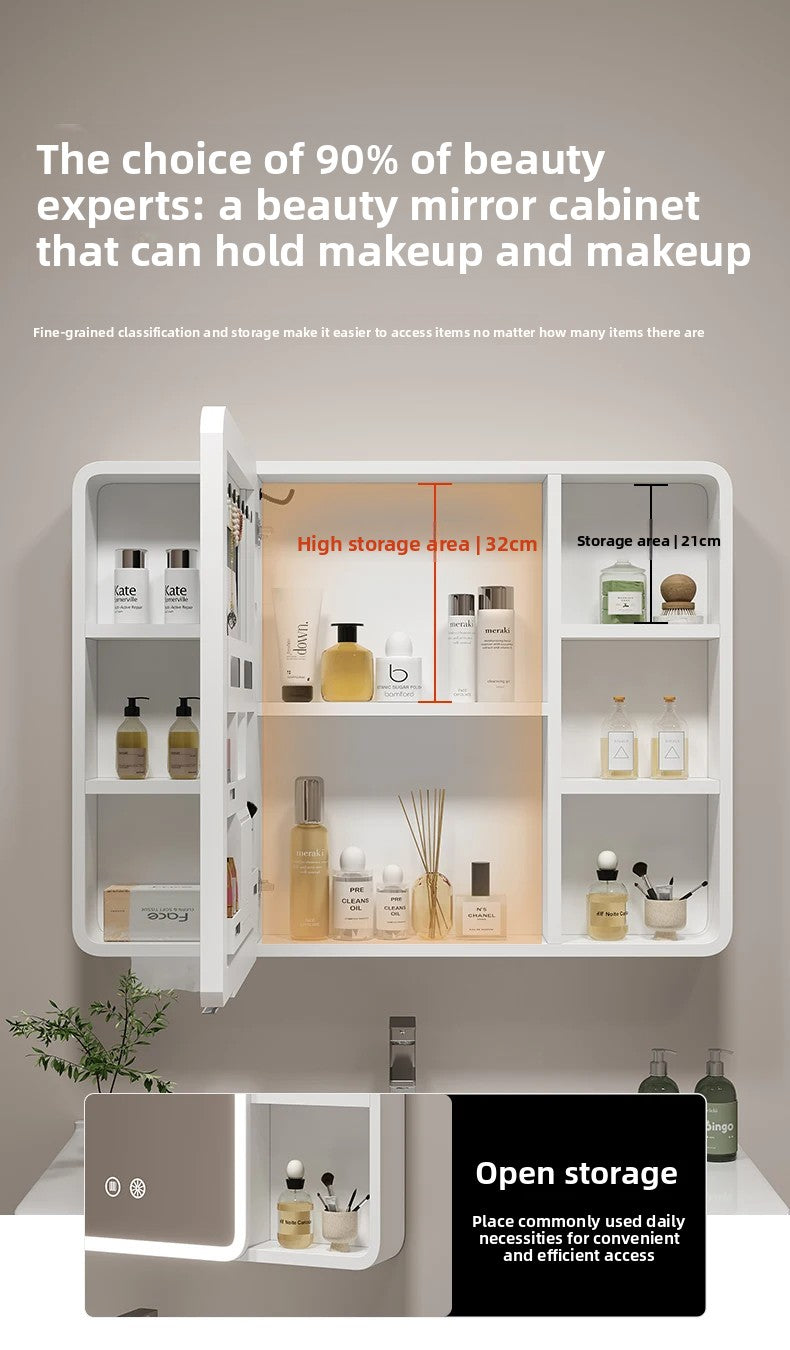 ‌Smart Corner Round Space Aluminum Mirror Cabinet, Wall Mounted Bathroom Storage with Shelves,Medicine Cabinet  Vanity Organizer