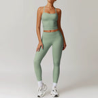 Fall and Winter Brushed Back Yoga Clothes Suit High Waist Stretch Tight Exercise Workout Pants Women's Long-Sleeved T-shirt Strapless Bra Pad
