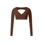 Beauty Back Workout Clothes Women's Long Sleeve Short Sexy V Neck 2026 New Arrival Fancy Yoga Clothing Top T-shirt with Chest Pad