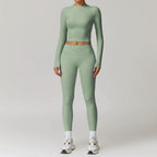 Fall and Winter Brushed Back Yoga Clothes Suit High Waist Stretch Tight Exercise Workout Pants Women's Long-Sleeved T-shirt Strapless Bra Pad