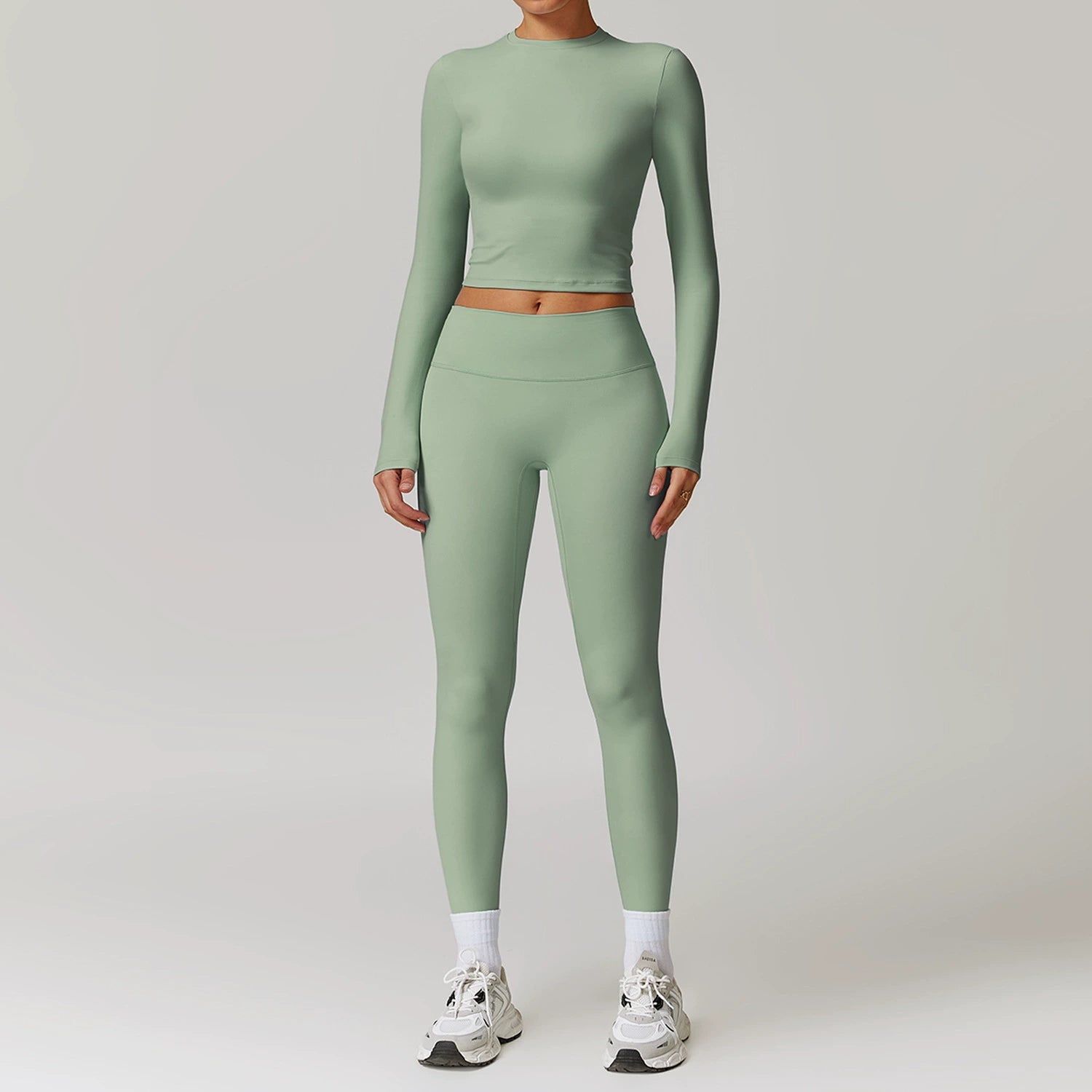 Fall and Winter Brushed Back Yoga Clothes Suit High Waist Stretch Tight Exercise Workout Pants Women's Long-Sleeved T-shirt Strapless Bra Pad
