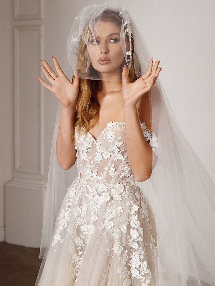 Fanna Fairy Clothing French Super Fairy off-Shoulder Lace Light Wedding Dress 2026 New Arrival Bridal Tail Slim Looking Wedding Veil