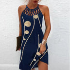 2024 Summer National Wind Positioning Printing Mesh Belt Sleeveless Casual Dress